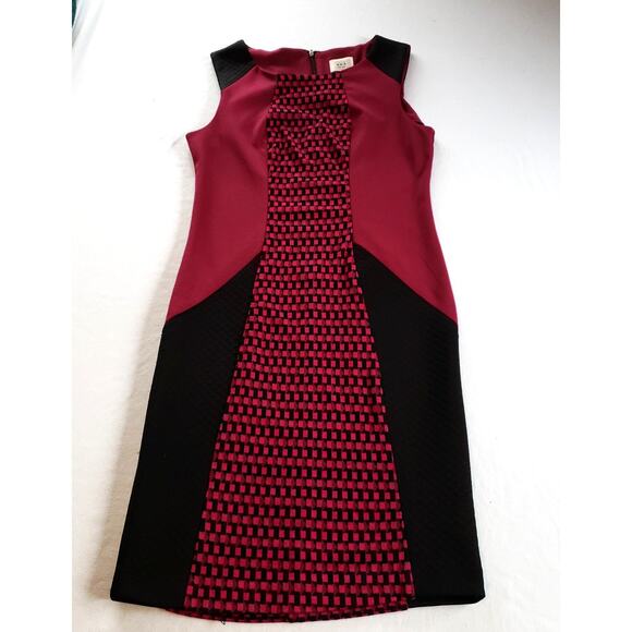 Eci New York Dress Womens 10 Midi Burgundy Black Sleeveless Colorblock Workwear - Picture 11 of 12